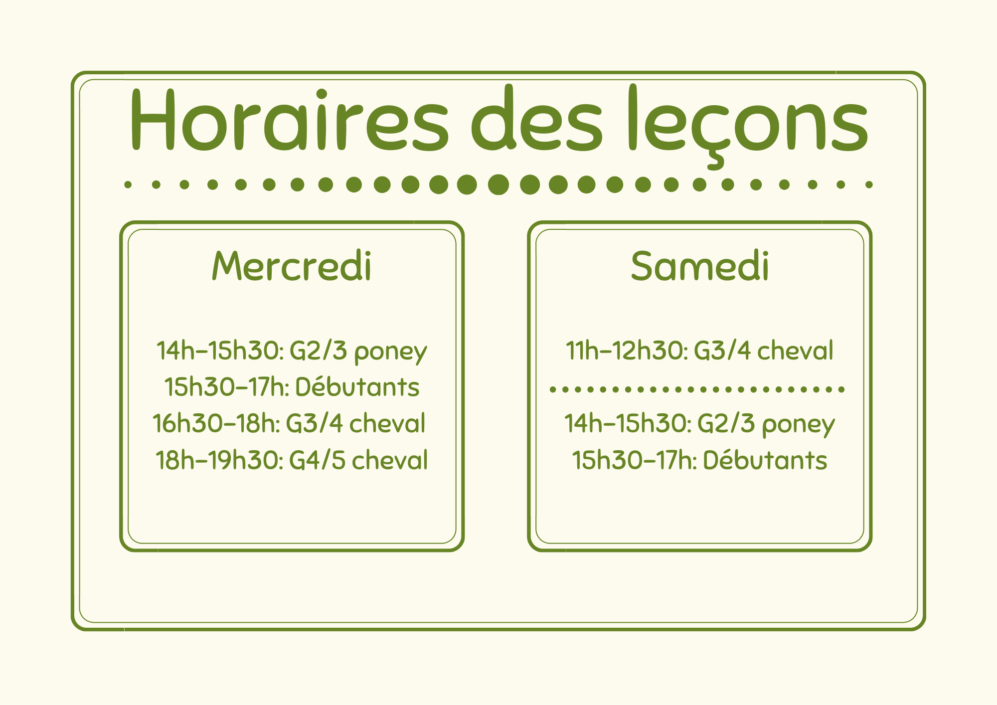 Horaires des leçons