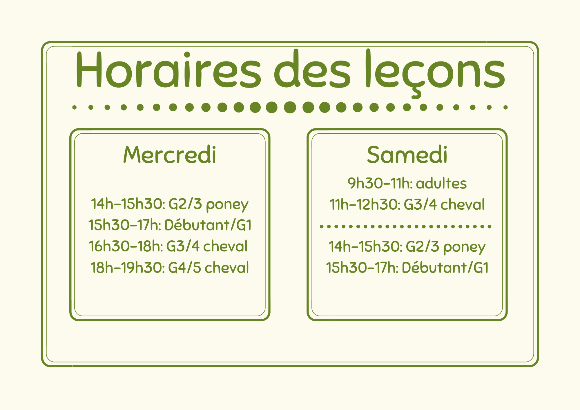 Horaires des leçons