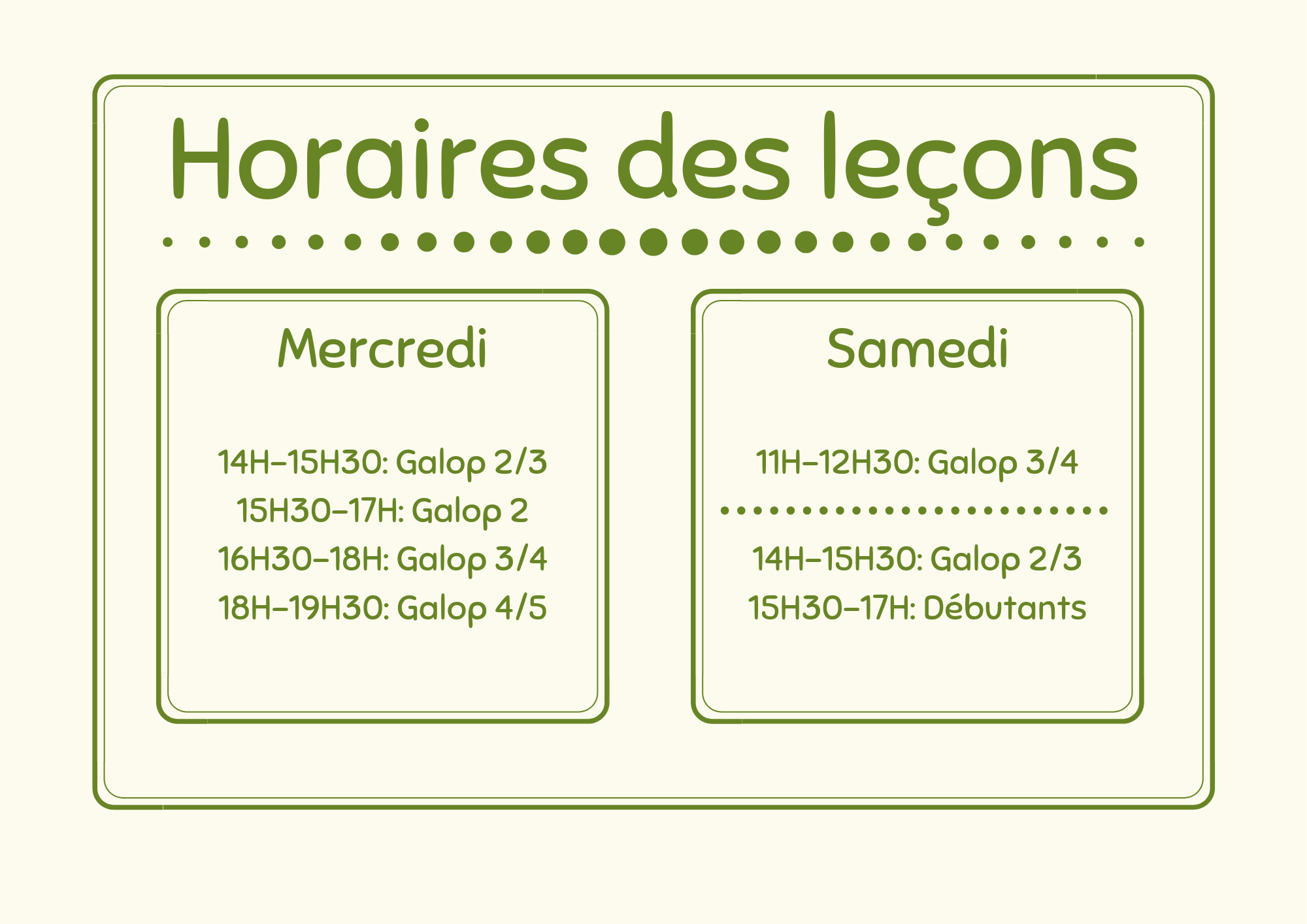 Horaires des leçons